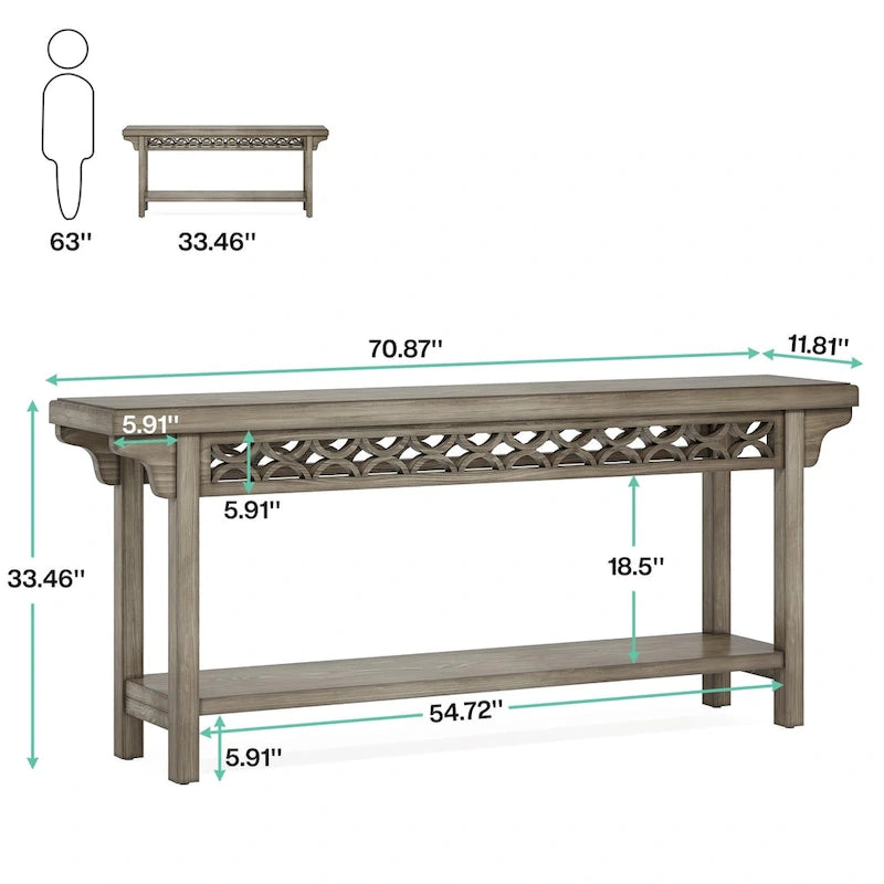 Table Console en Bois Massif Étroite et Longue pour Salon, Entrée
