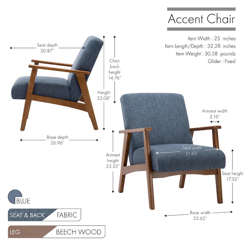 Fauteuil d'appoint en tissu avec piètement en hêtre