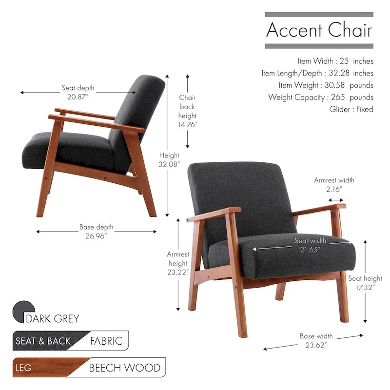 Fauteuil d'appoint en tissu avec piètement en hêtre
