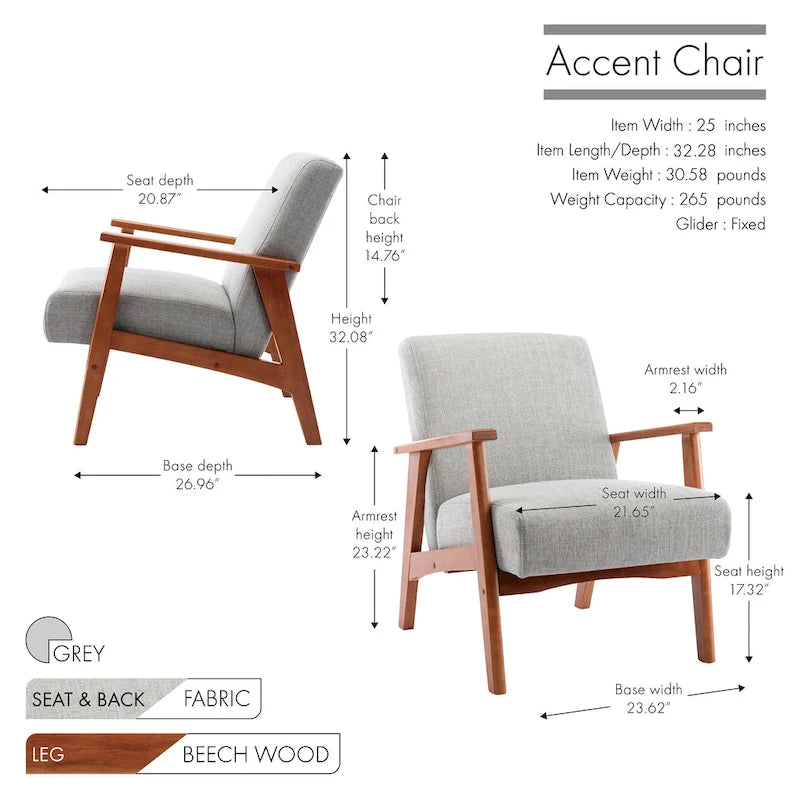 Fauteuil d'appoint en tissu avec piètement en hêtre