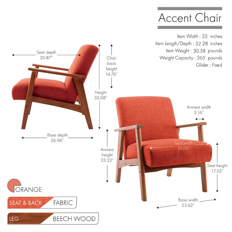 Fauteuil d'appoint en tissu avec piètement en hêtre