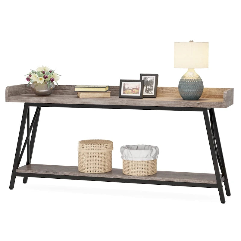 Table console de 70,9 pouces de long derrière le canapé, table d'entrée marron rustique