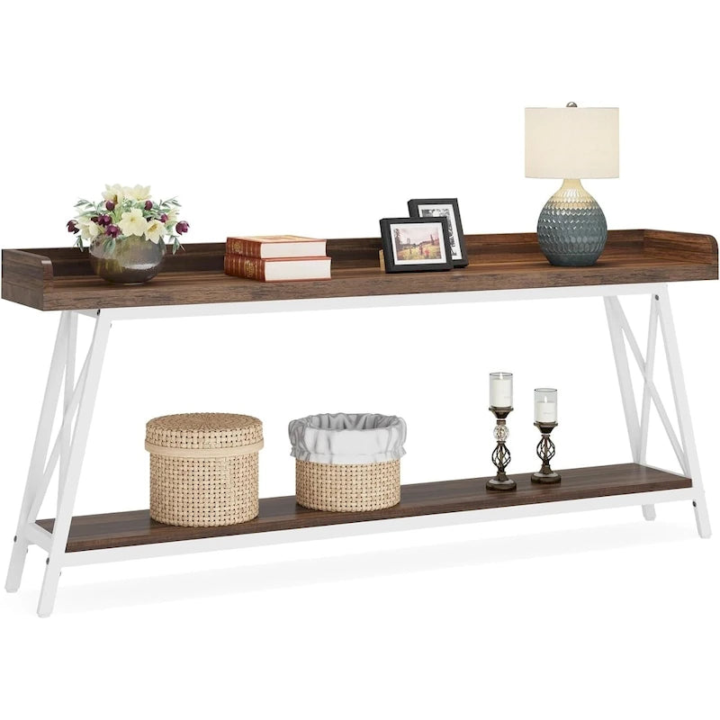 Table console de 70,9 pouces de long derrière le canapé, table d'entrée marron rustique