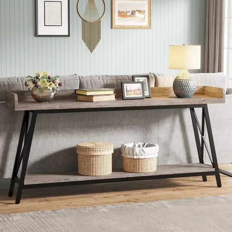 Table console de 70,9 pouces de long derrière le canapé, table d'entrée marron rustique
