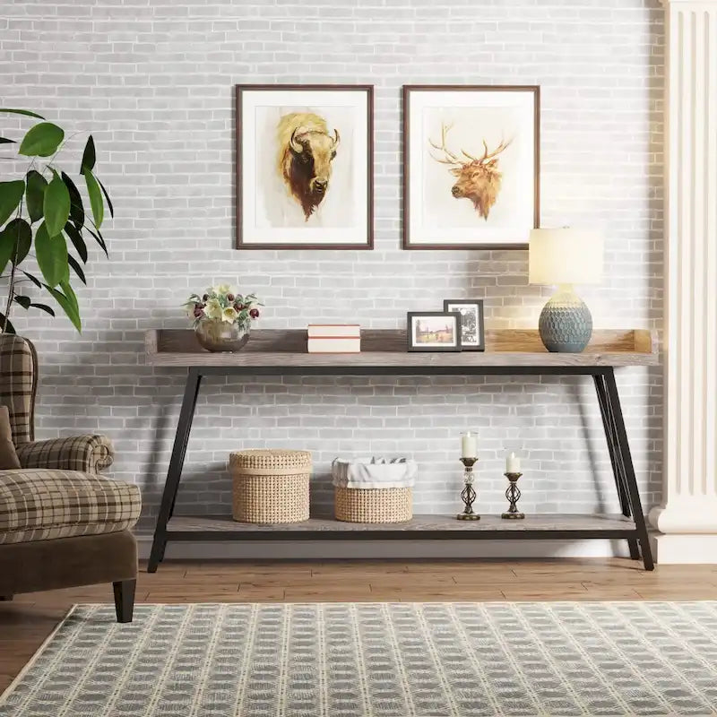 Table console de 70,9 pouces de long derrière le canapé, table d'entrée marron rustique