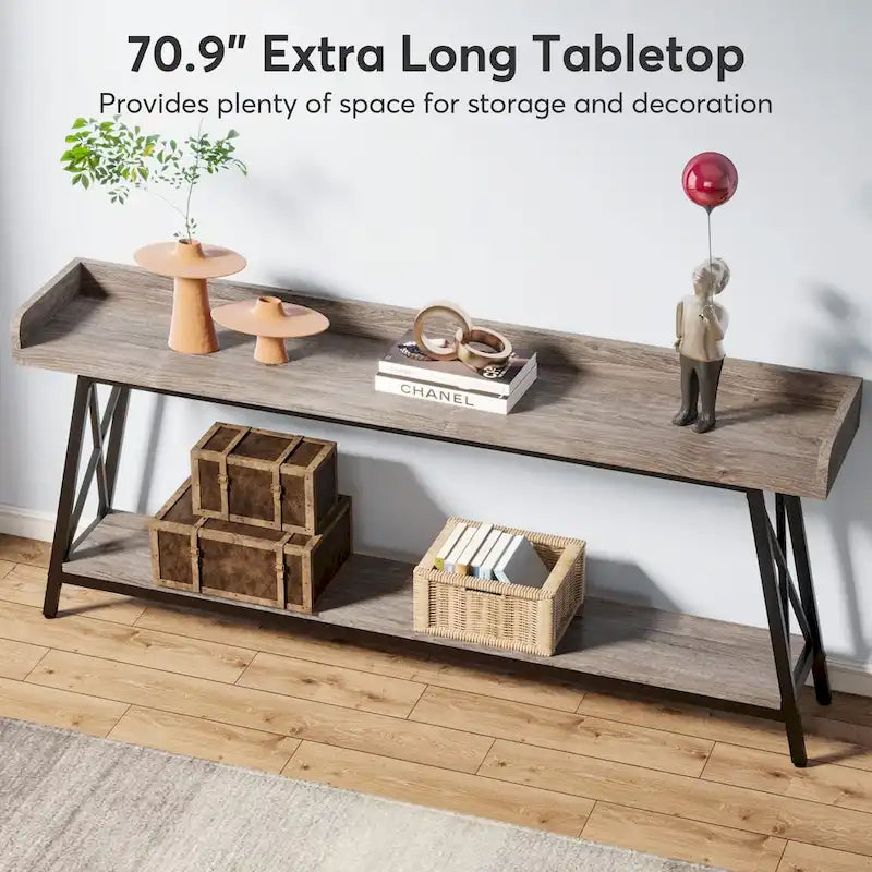 Table console de 70,9 pouces de long derrière le canapé, table d'entrée marron rustique
