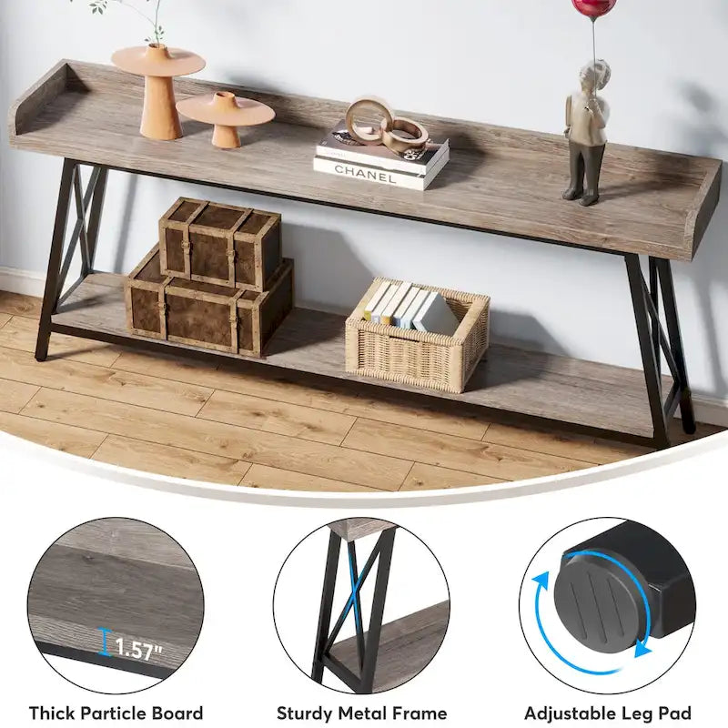 Table console de 70,9 pouces de long derrière le canapé, table d'entrée marron rustique