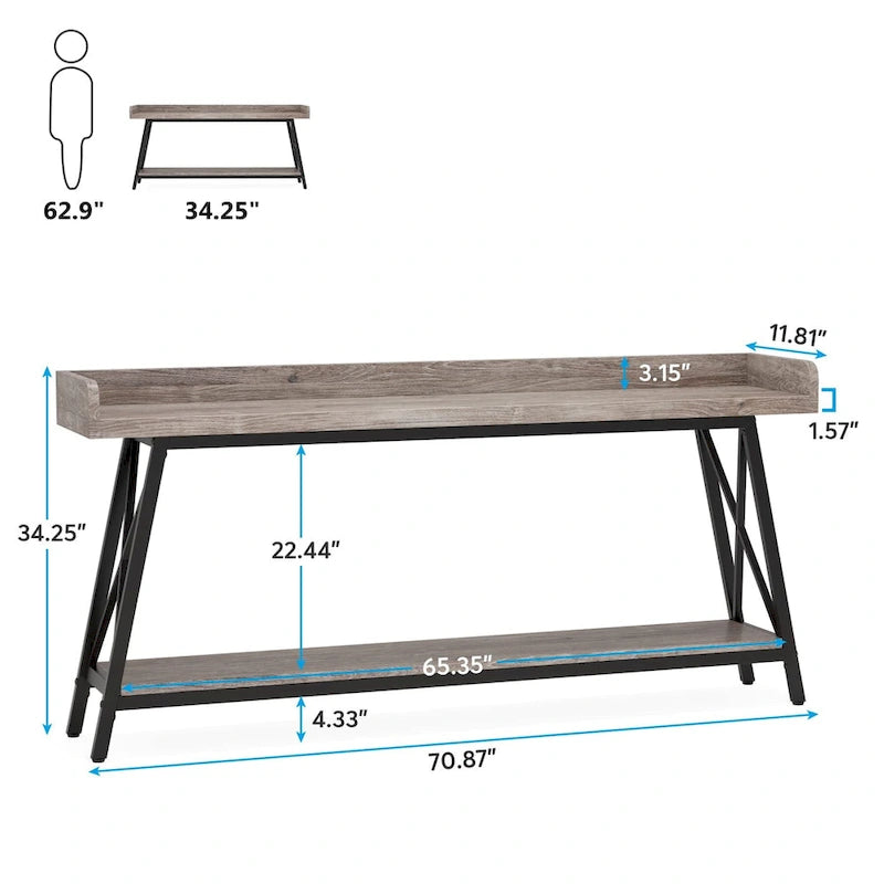 Table console de 70,9 pouces de long derrière le canapé, table d'entrée marron rustique