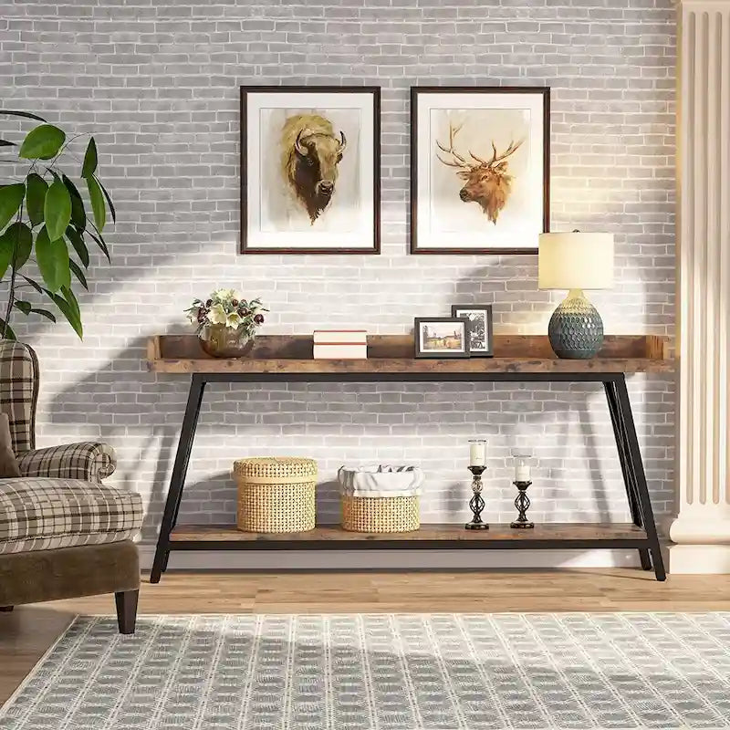 Table console de 70,9 pouces de long derrière le canapé, table d'entrée marron rustique