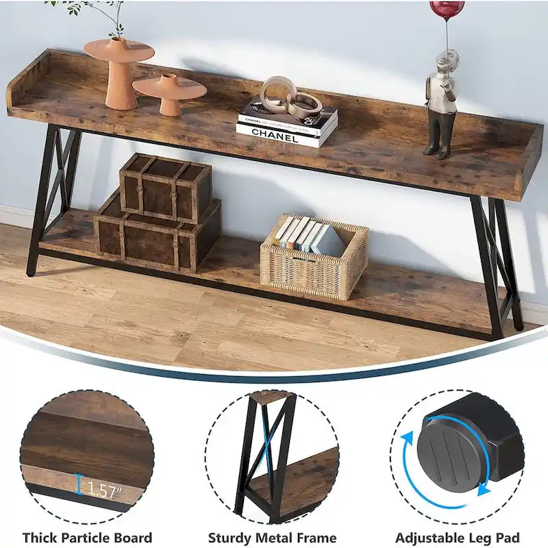Table console de 70,9 pouces de long derrière le canapé, table d'entrée marron rustique