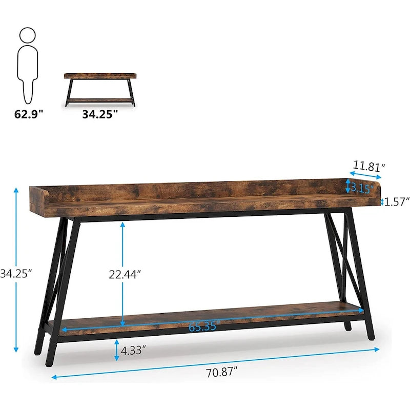 Table console de 70,9 pouces de long derrière le canapé, table d'entrée marron rustique