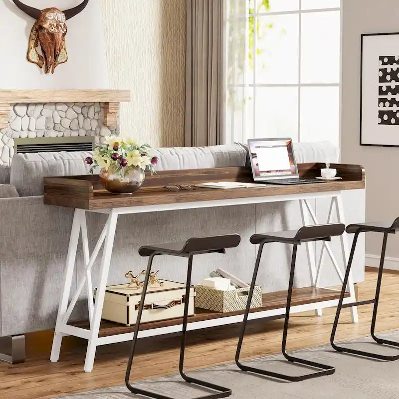 Table console de 70,9 pouces de long derrière le canapé, table d'entrée marron rustique