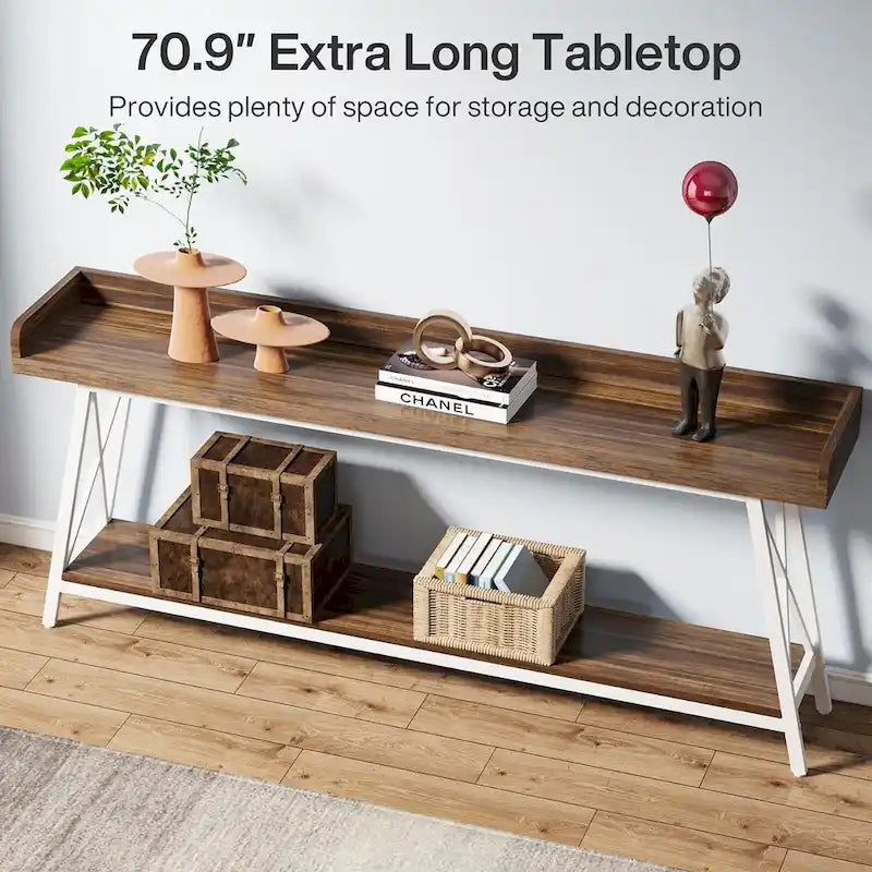 Table console de 70,9 pouces de long derrière le canapé, table d'entrée marron rustique