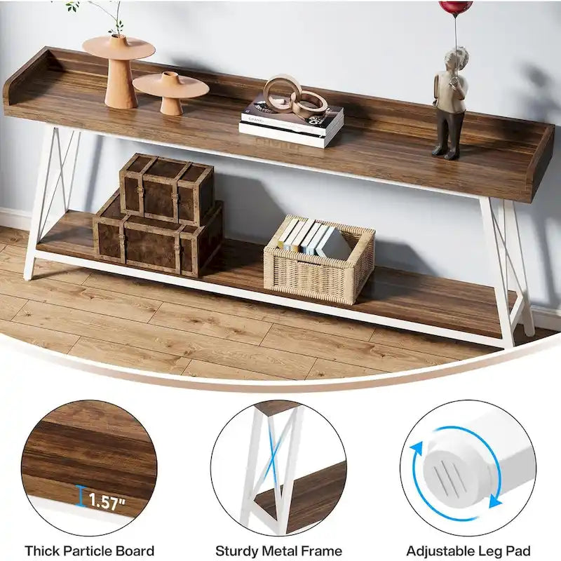 Table console de 70,9 pouces de long derrière le canapé, table d'entrée marron rustique