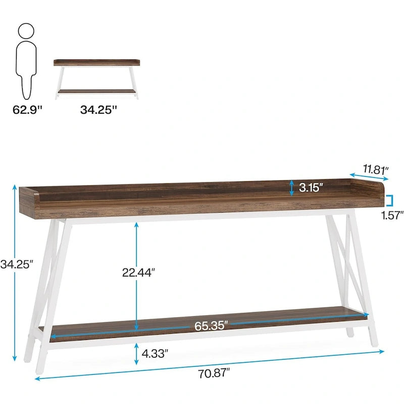 Table console de 70,9 pouces de long derrière le canapé, table d'entrée marron rustique