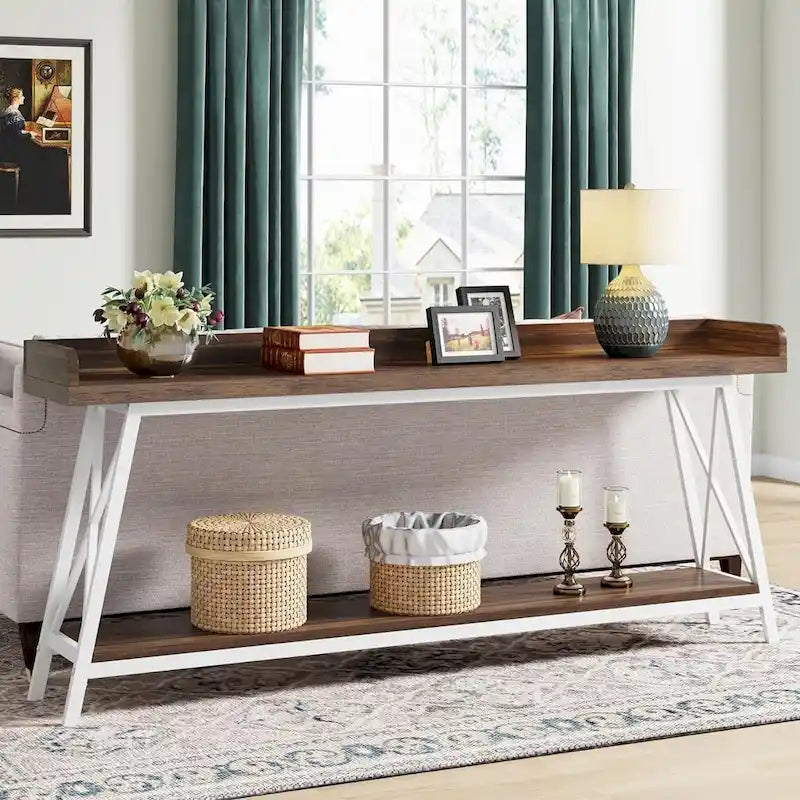Table console de 70,9 pouces de long derrière le canapé, table d'entrée marron rustique