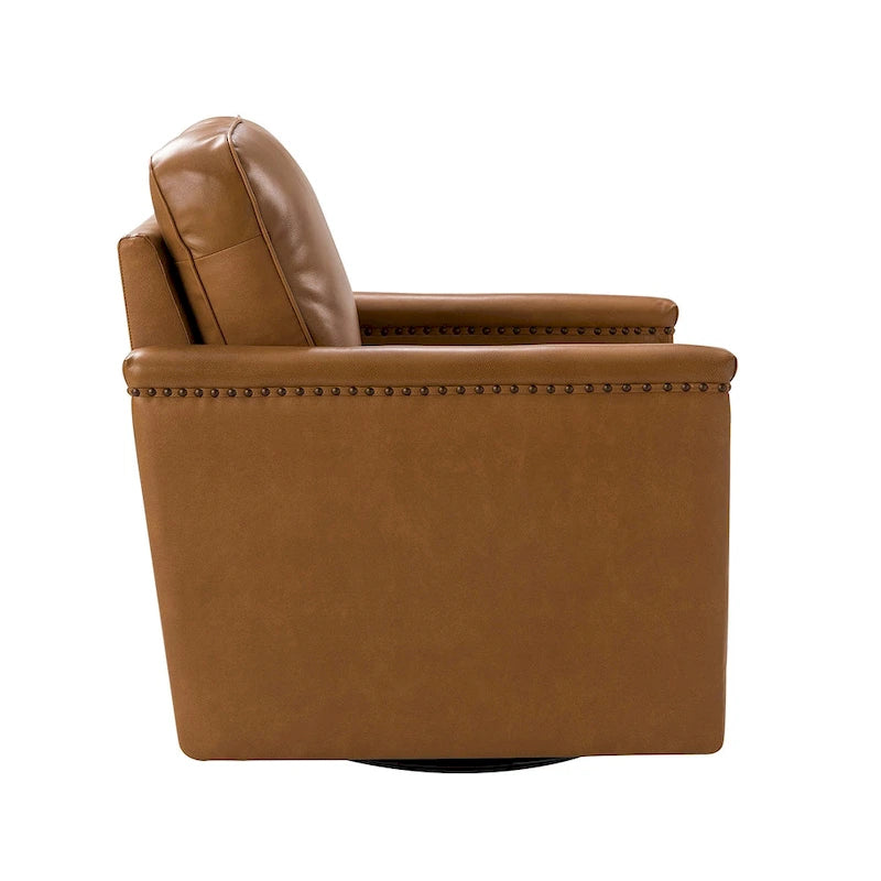 Fauteuil pivotant classique en cuir véritable avec clous décoratifs – Lot de 2