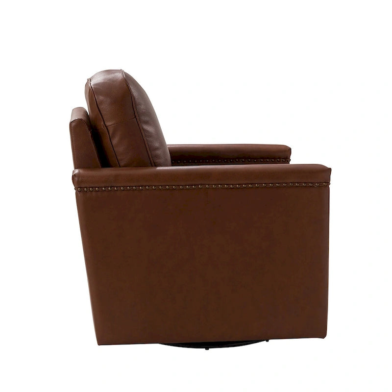 Fauteuil pivotant classique en cuir véritable avec clous décoratifs – Lot de 2