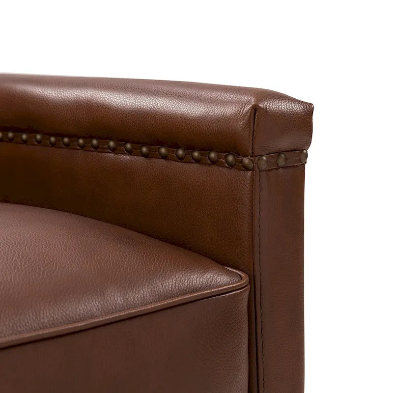 Fauteuil pivotant classique en cuir véritable avec clous décoratifs – Lot de 2