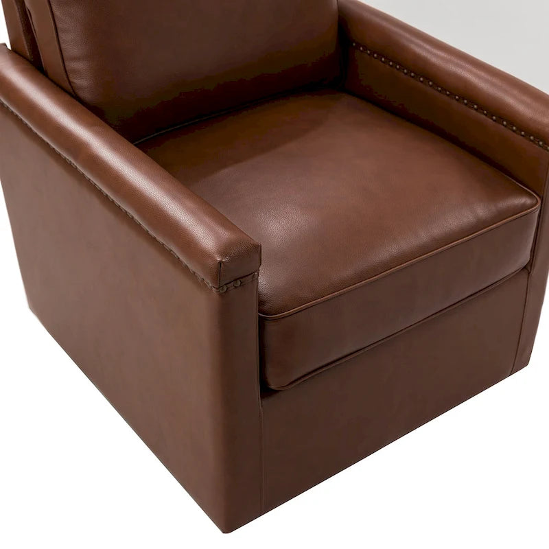 Fauteuil pivotant classique en cuir véritable avec clous décoratifs – Lot de 2