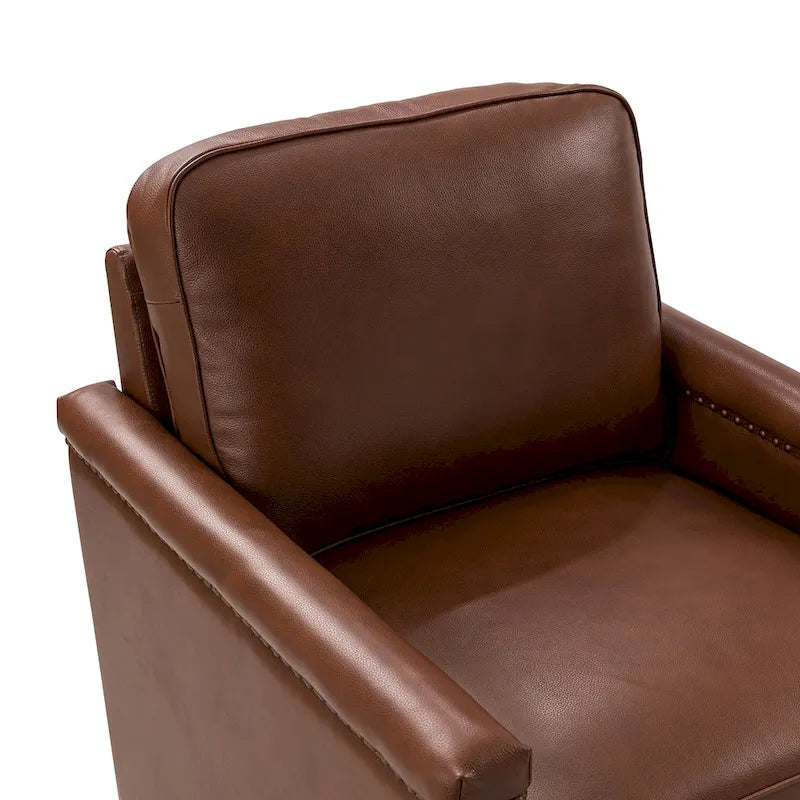 Fauteuil pivotant classique en cuir véritable avec clous décoratifs – Lot de 2
