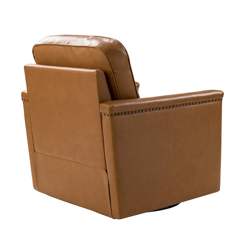 Fauteuil pivotant classique en cuir véritable avec clous décoratifs – Lot de 2