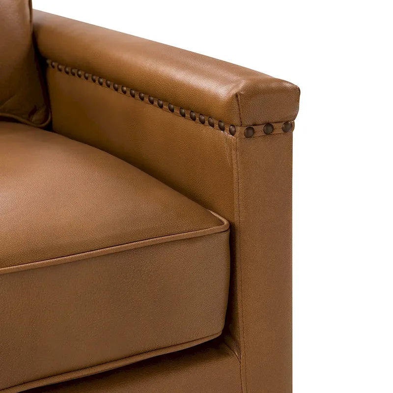 Fauteuil pivotant classique en cuir véritable avec clous décoratifs – Lot de 2