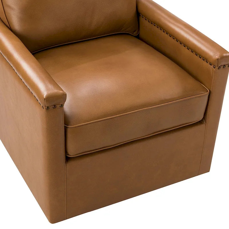 Fauteuil pivotant classique en cuir véritable avec clous décoratifs – Lot de 2