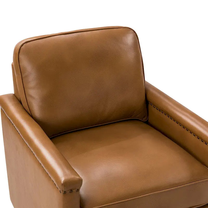 Fauteuil pivotant classique en cuir véritable avec clous décoratifs – Lot de 2