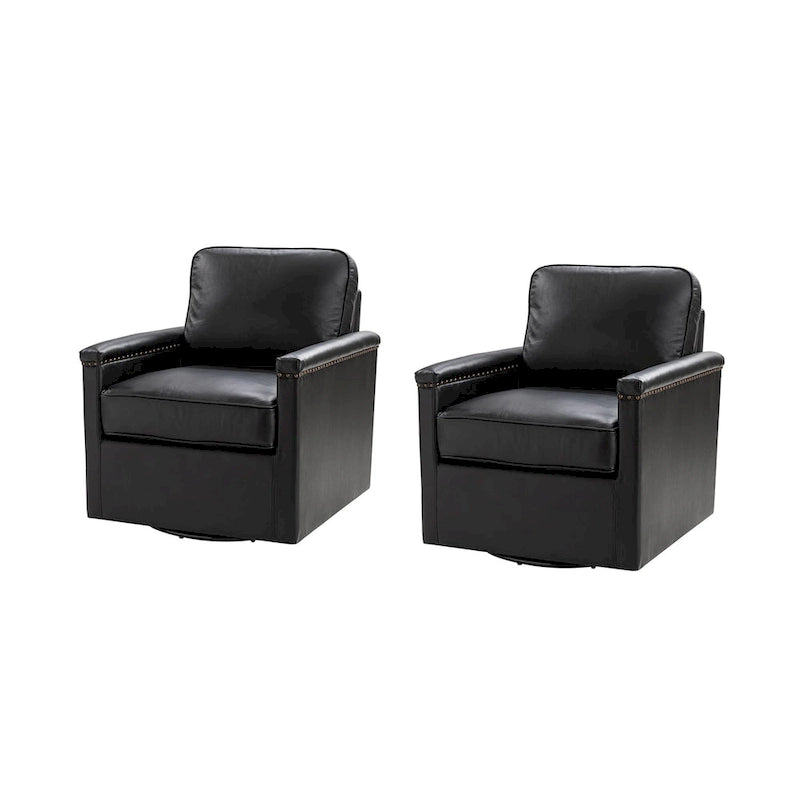 Fauteuil pivotant classique en cuir véritable avec clous décoratifs – Lot de 2