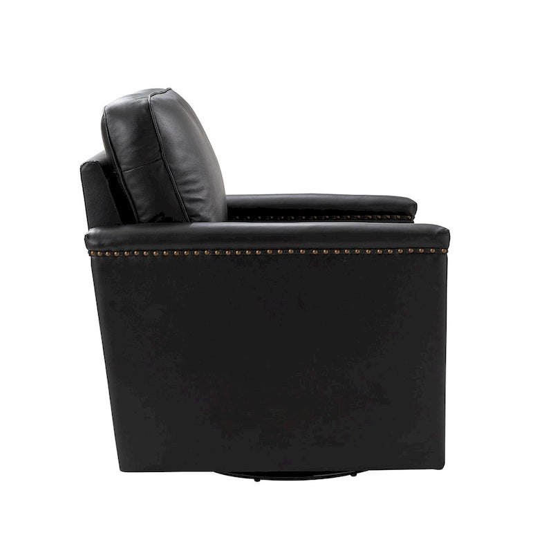 Fauteuil pivotant classique en cuir véritable avec clous décoratifs – Lot de 2