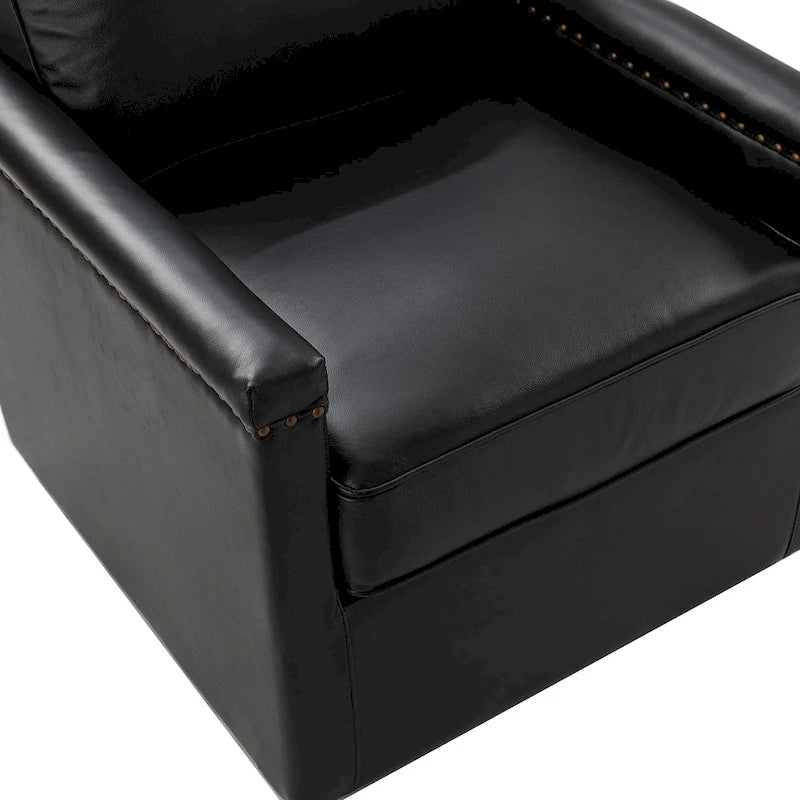 Fauteuil pivotant classique en cuir véritable avec clous décoratifs – Lot de 2
