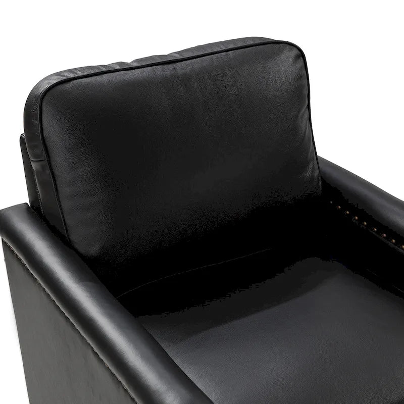 Fauteuil pivotant classique en cuir véritable avec clous décoratifs – Lot de 2