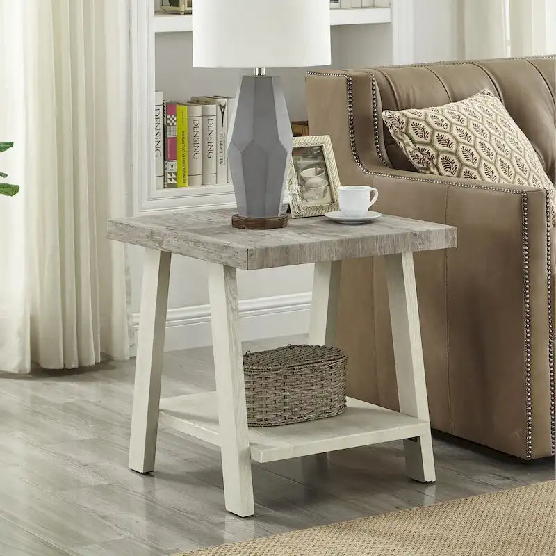 Table d'appoint contemporaine avec étagère en bois répliqué