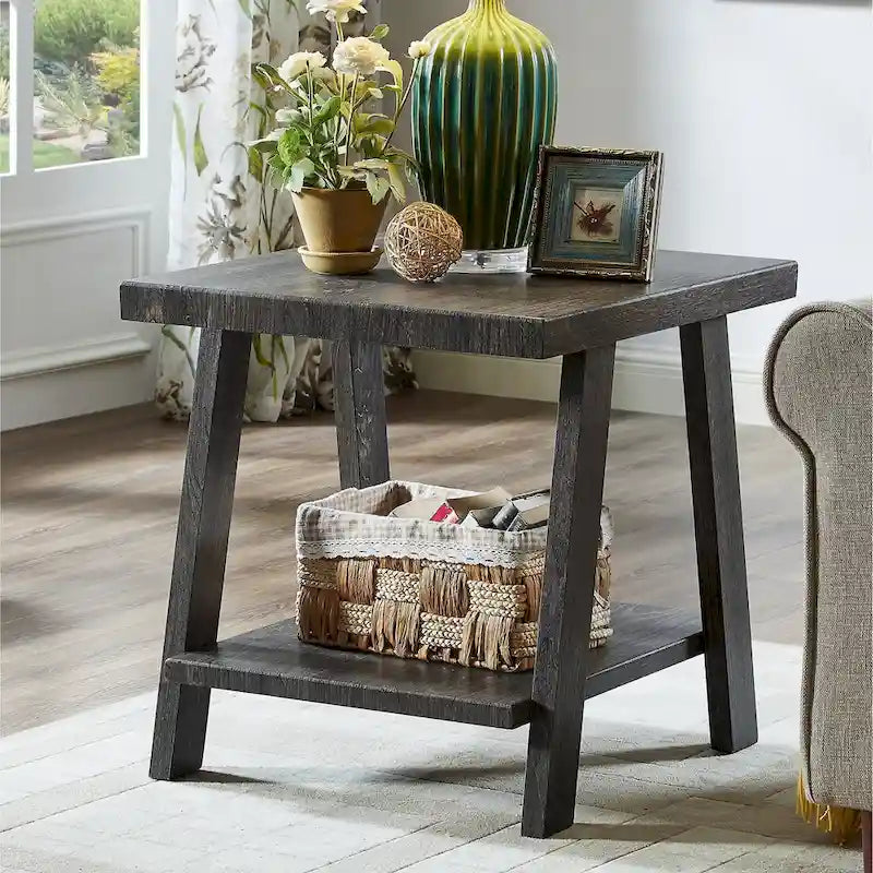 Table d'appoint contemporaine avec étagère en bois répliqué