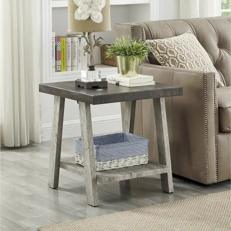 Table d'appoint contemporaine avec étagère en bois répliqué