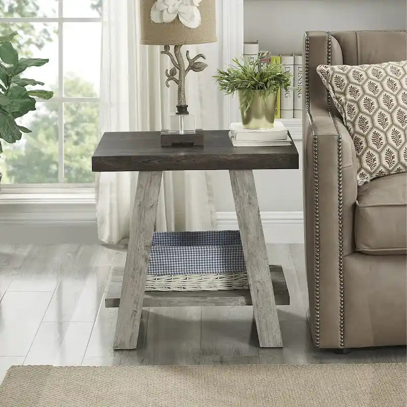 Table d'appoint contemporaine avec étagère en bois répliqué