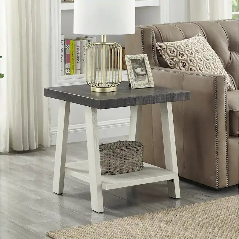 Table d'appoint contemporaine avec étagère en bois répliqué