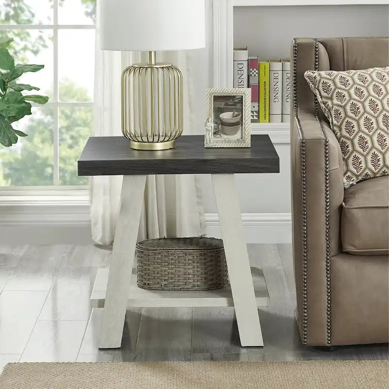 Table d'appoint contemporaine avec étagère en bois répliqué