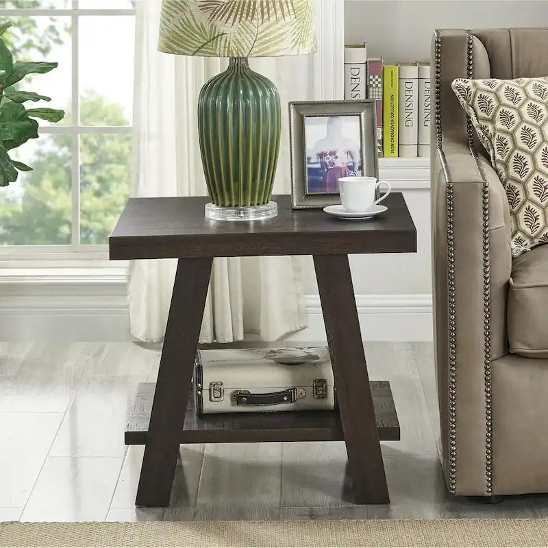 Table d'appoint contemporaine avec étagère en bois répliqué