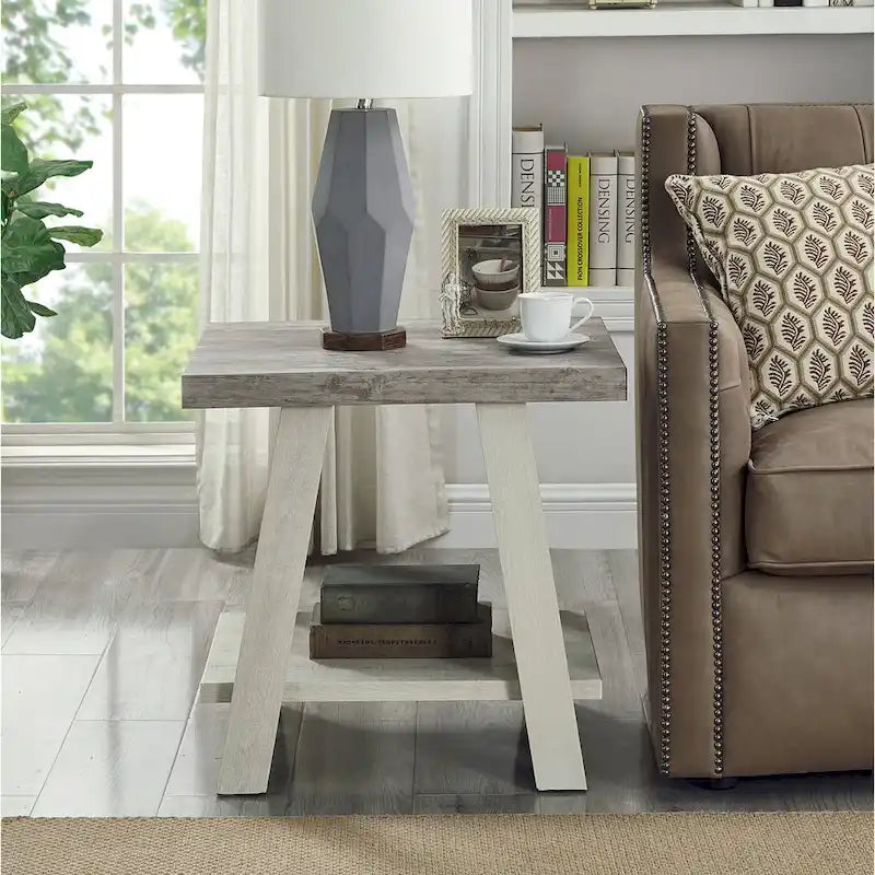 Table d'appoint contemporaine avec étagère en bois répliqué