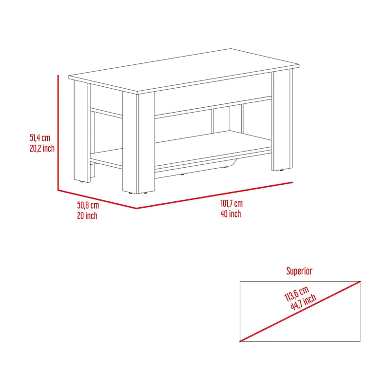 Table de rangement de 40 pouces de large avec 1 tablette extensible, 4 pieds et tablette inférieure