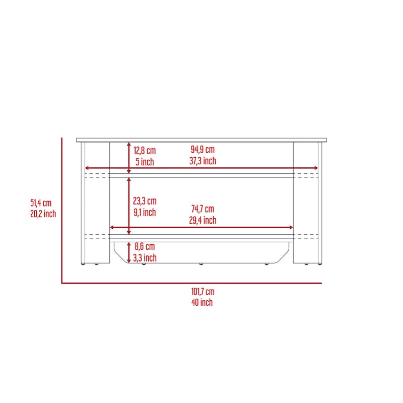 Table de rangement de 40 pouces de large avec 1 tablette extensible, 4 pieds et tablette inférieure