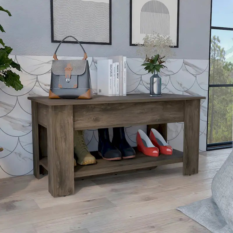 Table de rangement de 40 pouces de large avec 1 tablette extensible, 4 pieds et tablette inférieure