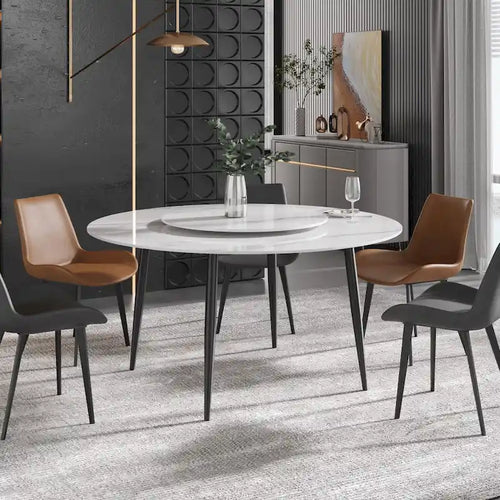 Table à manger ronde en marbre blanc de 59 po avec plateau tournant