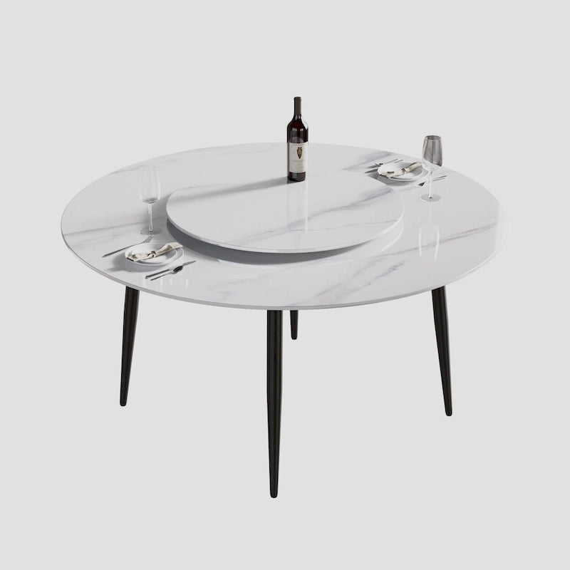 Table à manger ronde en marbre blanc de 59 po avec plateau tournant