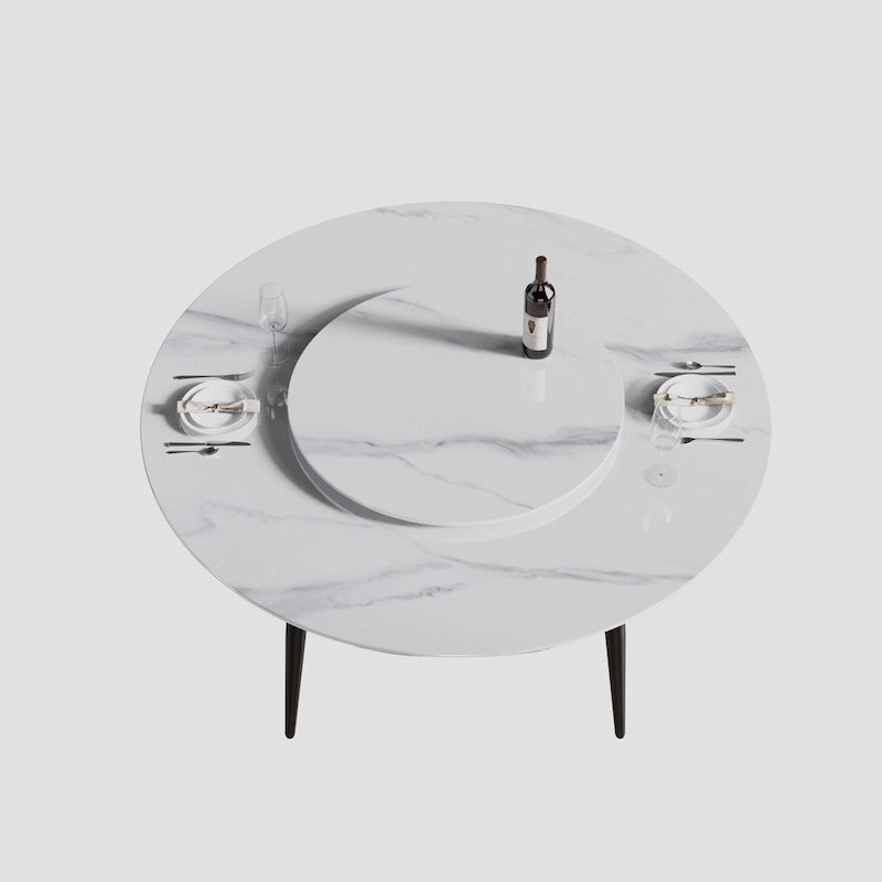 Table à manger ronde en marbre blanc de 59 po avec plateau tournant