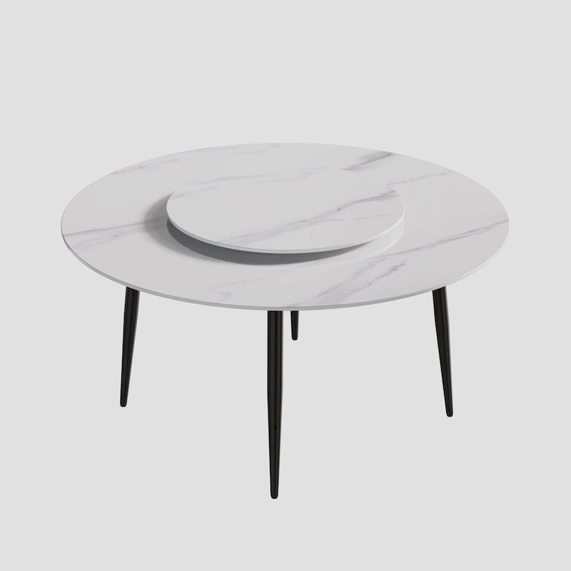Table à manger ronde en marbre blanc de 59 po avec plateau tournant