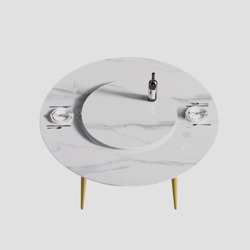 Table à manger ronde en marbre blanc de 59 po avec plateau tournant