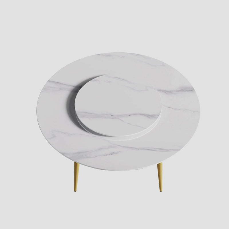 Table à manger ronde en marbre blanc de 59 po avec plateau tournant